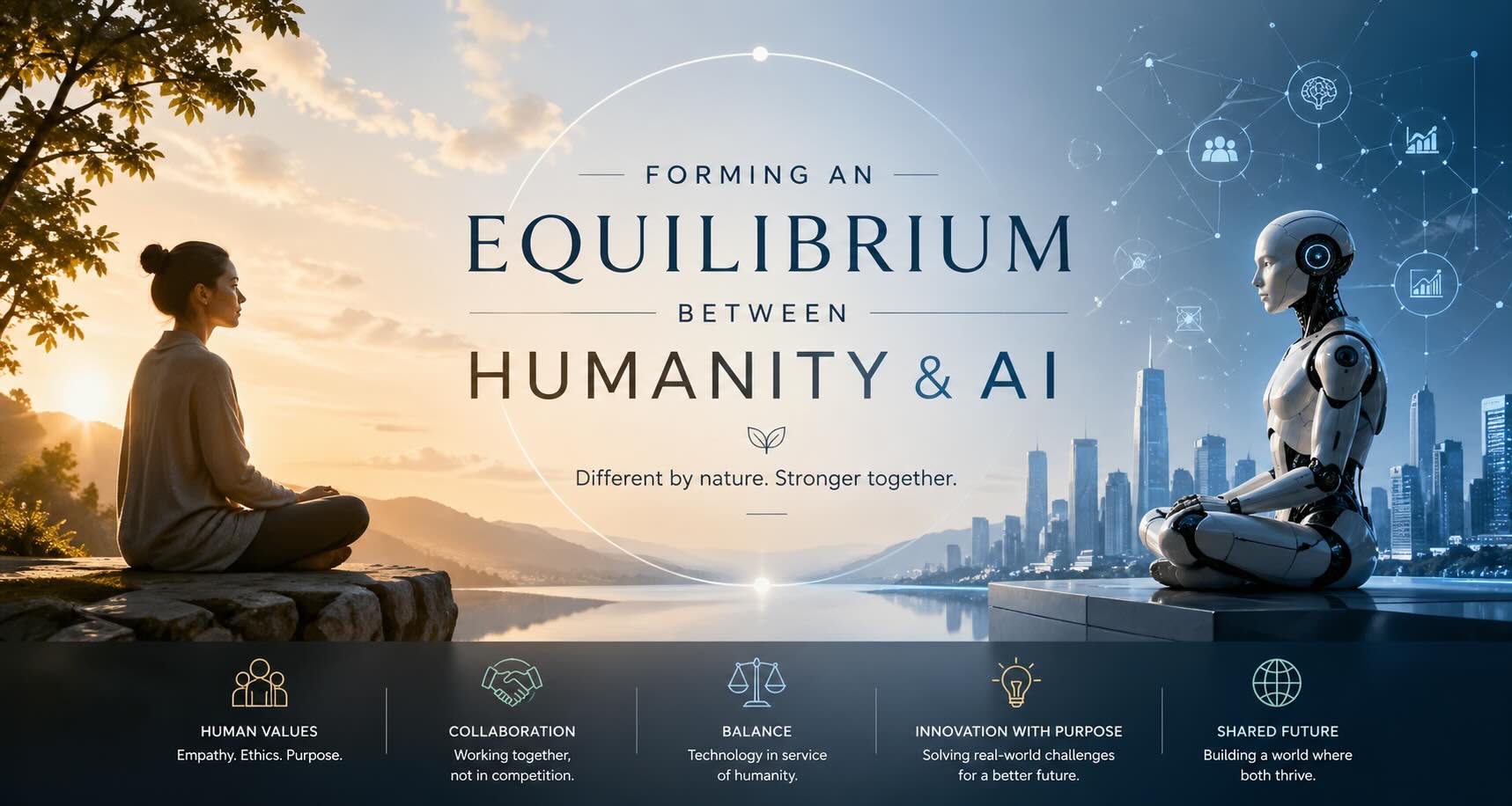 Forming an equilibrium between humanity and AI — Different by nature. Stronger together.